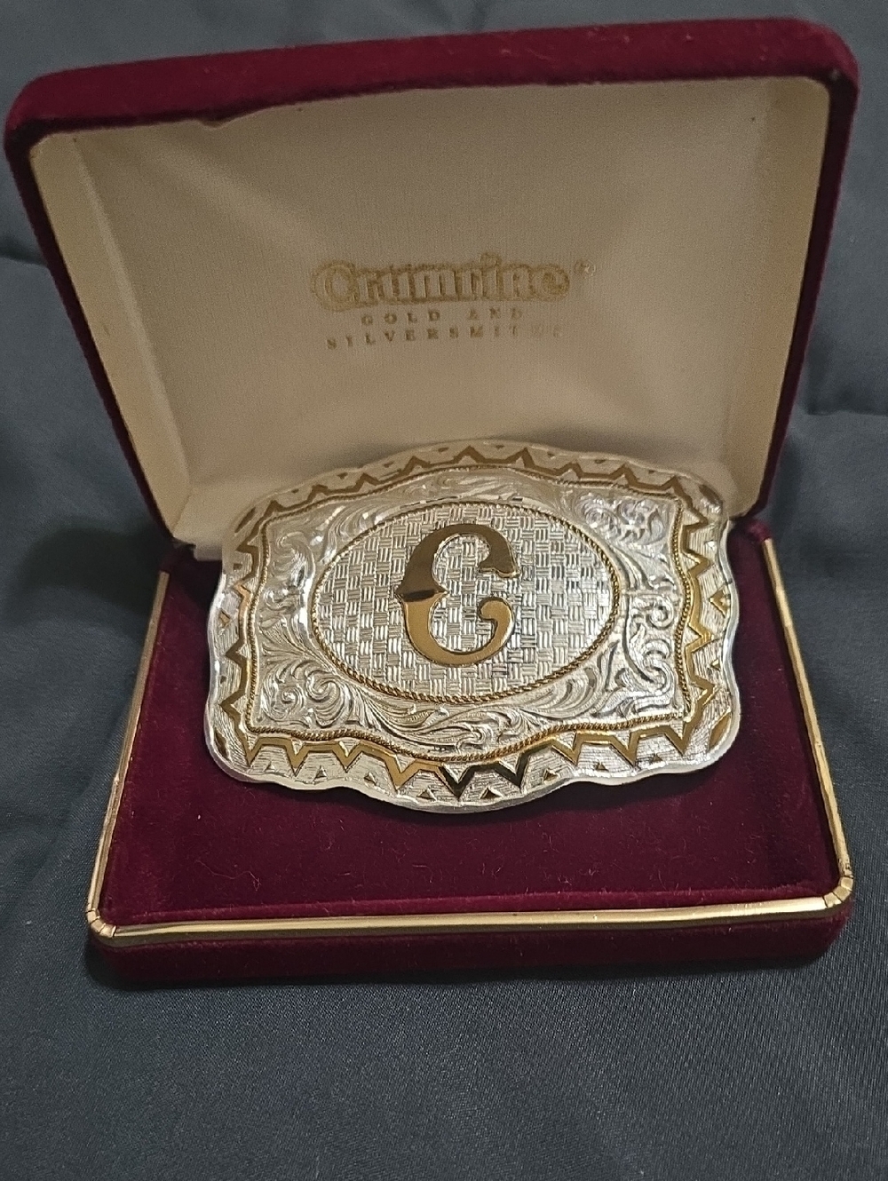 Crumrine Two-Tone Decorative Belt Buckle - Gold & Silver, Letter C